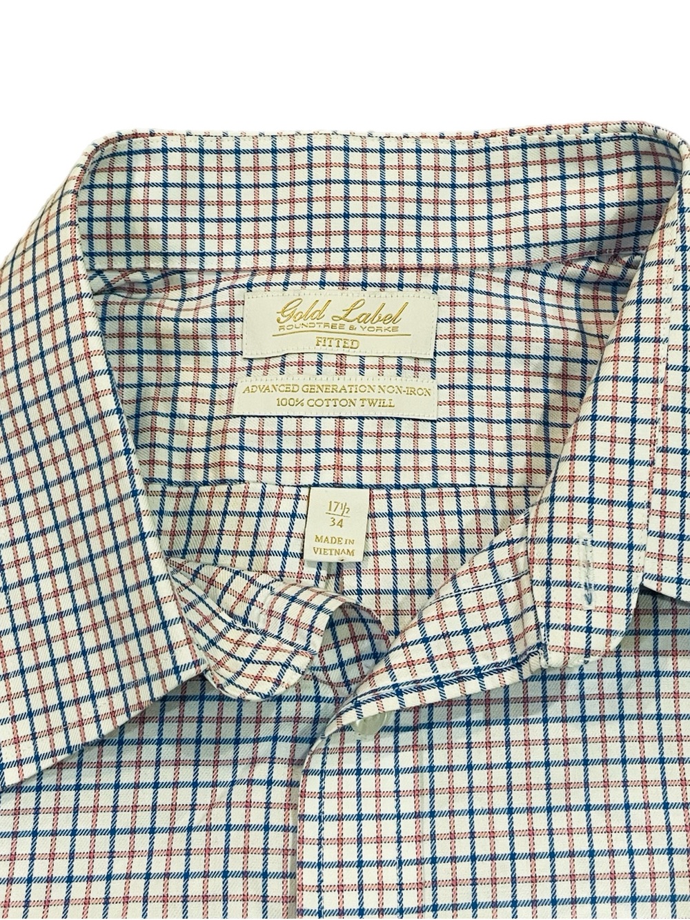 Roundtree & Yorke Gold Label Fitted Dress Shirt Men 17.5-34 Red Blue Check